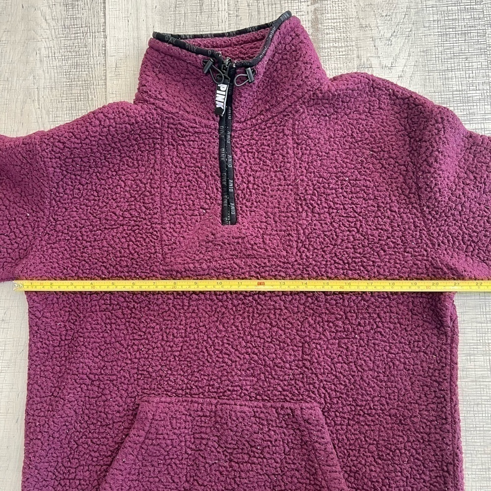 Pink by Victoria Secret Maroon Sherpa Quarter Zip Pull Over Jacket Size Small - Picture 8 of 12